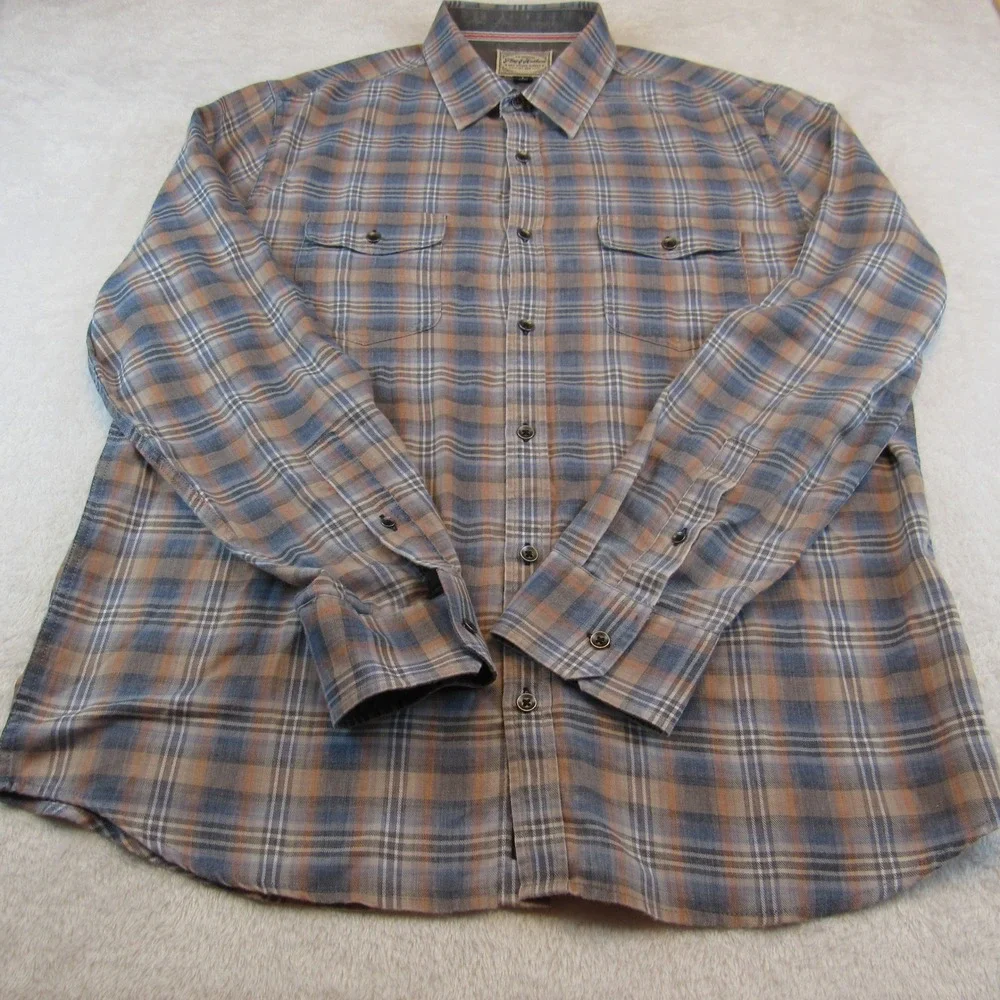 Flag & Anthem Plaid Button Down Mens Large Blue Orange Excellent HO22WS1004